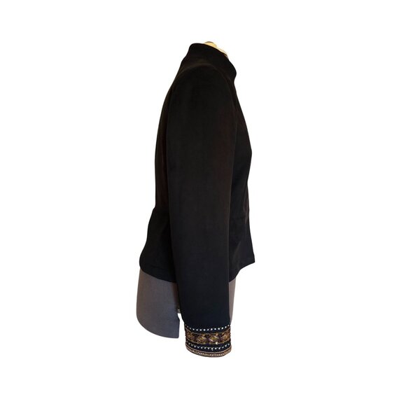 Zara Basic Black Faux Suede Jacket W/ Beaded Embellished Cuffs Hook & Eye Closur - Picture 2 of 13